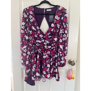 New For Love & Lemons Hallie Floral Pattern Ruched BeltMini Dress Fuschia Size S